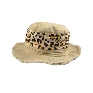 Jacquemus Kid's Frill Trim Bucket Hat Beige Animal Print Band Sz‎ 52